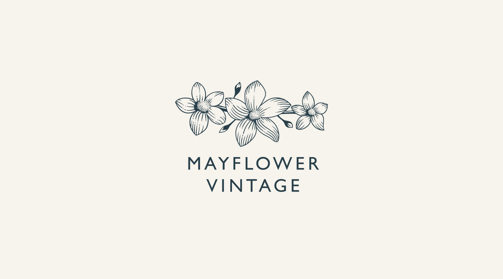 Three mayflowers on a branch with the words Mayflower Vintage underneath.